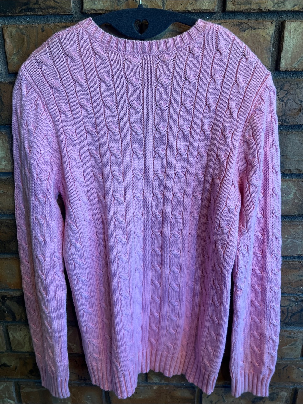 Ralph Lauren Pink Cable-Knit V-Neck Sweater with Blue Pony - Picture 4 of 5